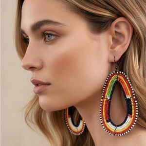 Vibrant Handmade Multicolor Beaded Hoop Earrings